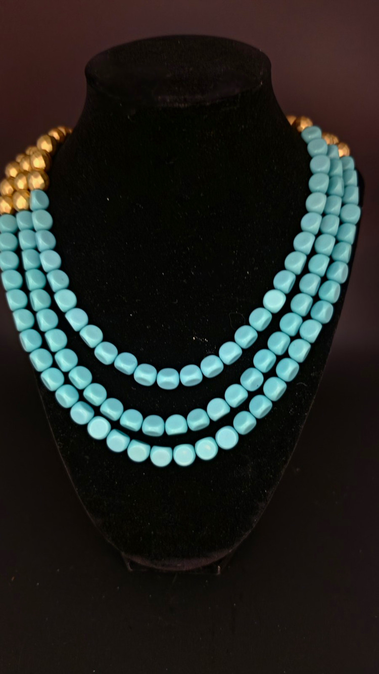 Vintage Turquoise Triple-strand statement necklace